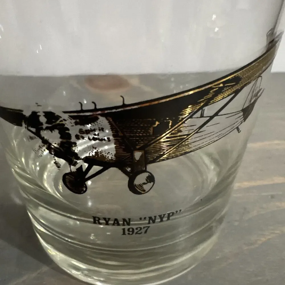 Vintage ‘Plane’ Bar Glass Tumbler 3 1/2 in RYAN “NYP” 1927 MCM Bar Wear Rare